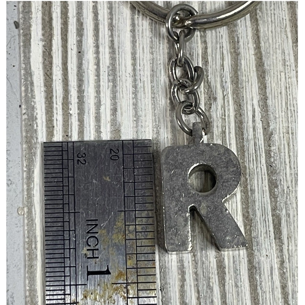 Silver Tone Metal Initial Letter R Block Charm Keychain Accessory - Picture 6 of 6